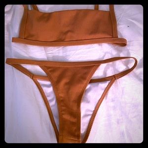 Nude/brown cheeky thong bikini
